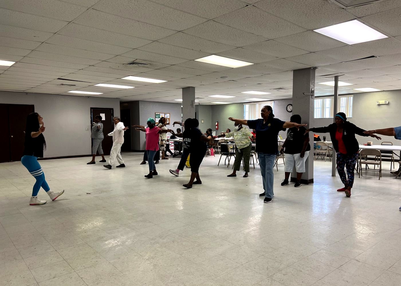Senior Friendly Fitness members taking part in a group class